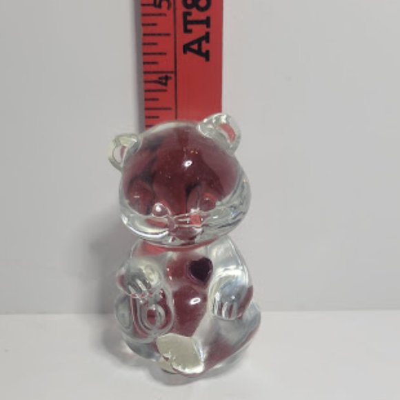 VINTAGE FENTON CLEAR GLASS BIRTHDAY BEAR FEBRUARY PURPLE AMETHYST COLORED HEART - Picture 5 of 5